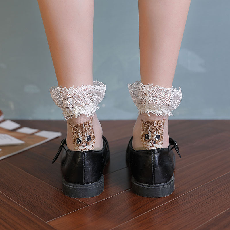 Women's mid-tube lace socks