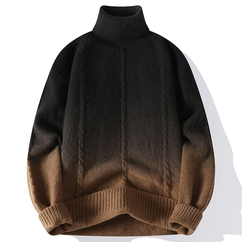 Mens Fashionable High-Neck Gradient Knitted Sweater