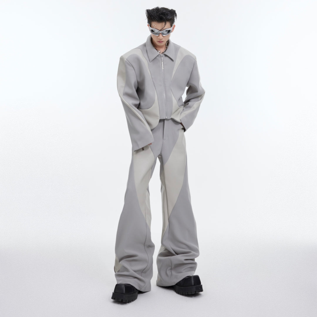 Twill Padded Shoulder Jacket Stitching Leather Coat
