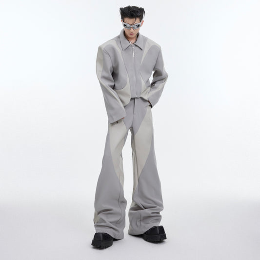 Twill Padded Shoulder Jacket Stitching Leather Coat