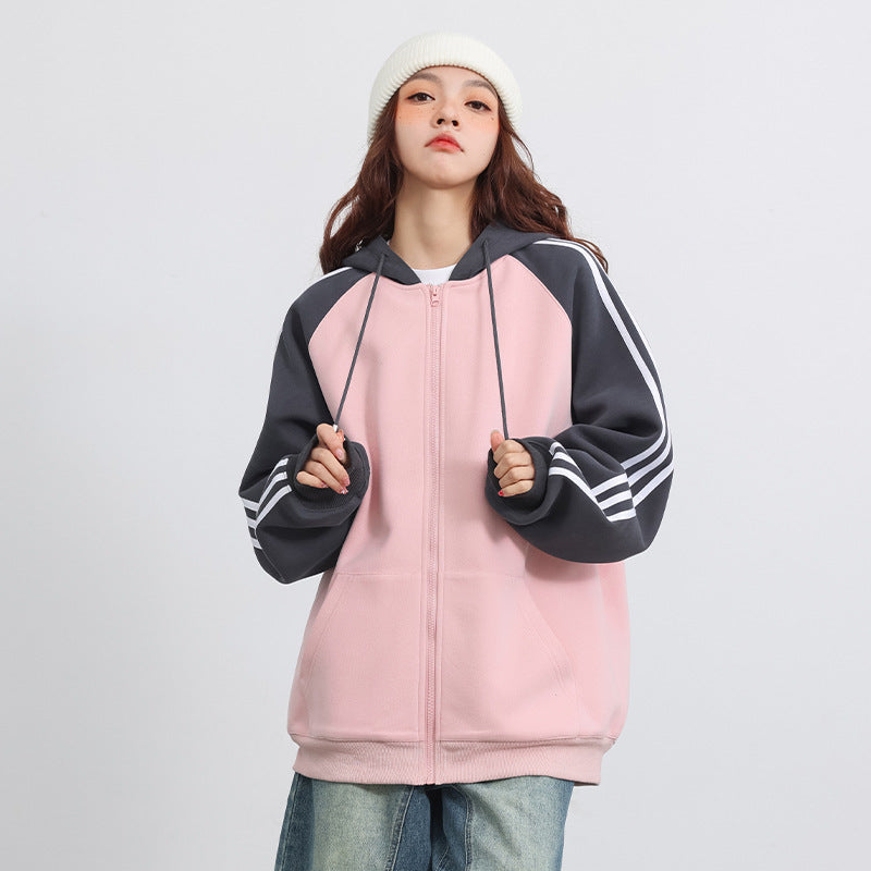 American Retro Hooded Sweater Women's Contrast Color