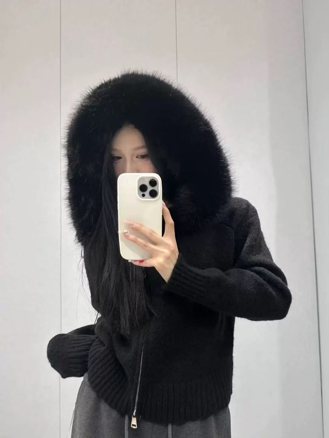 Vintage Knitted Cardigan Long Sleeve Fur Collar Coat