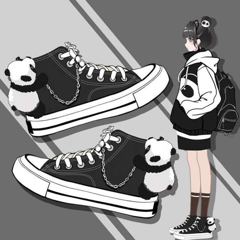 Nye søde Panda Lærredsko Høj Skaft Casual
