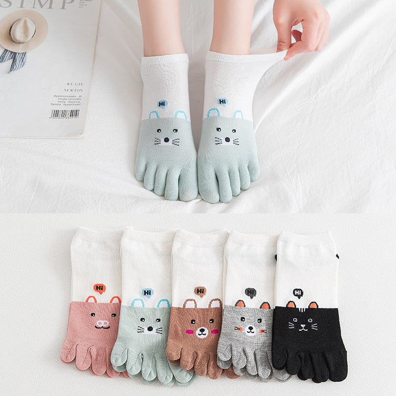 Ladies mid-tube cotton five-finger socks