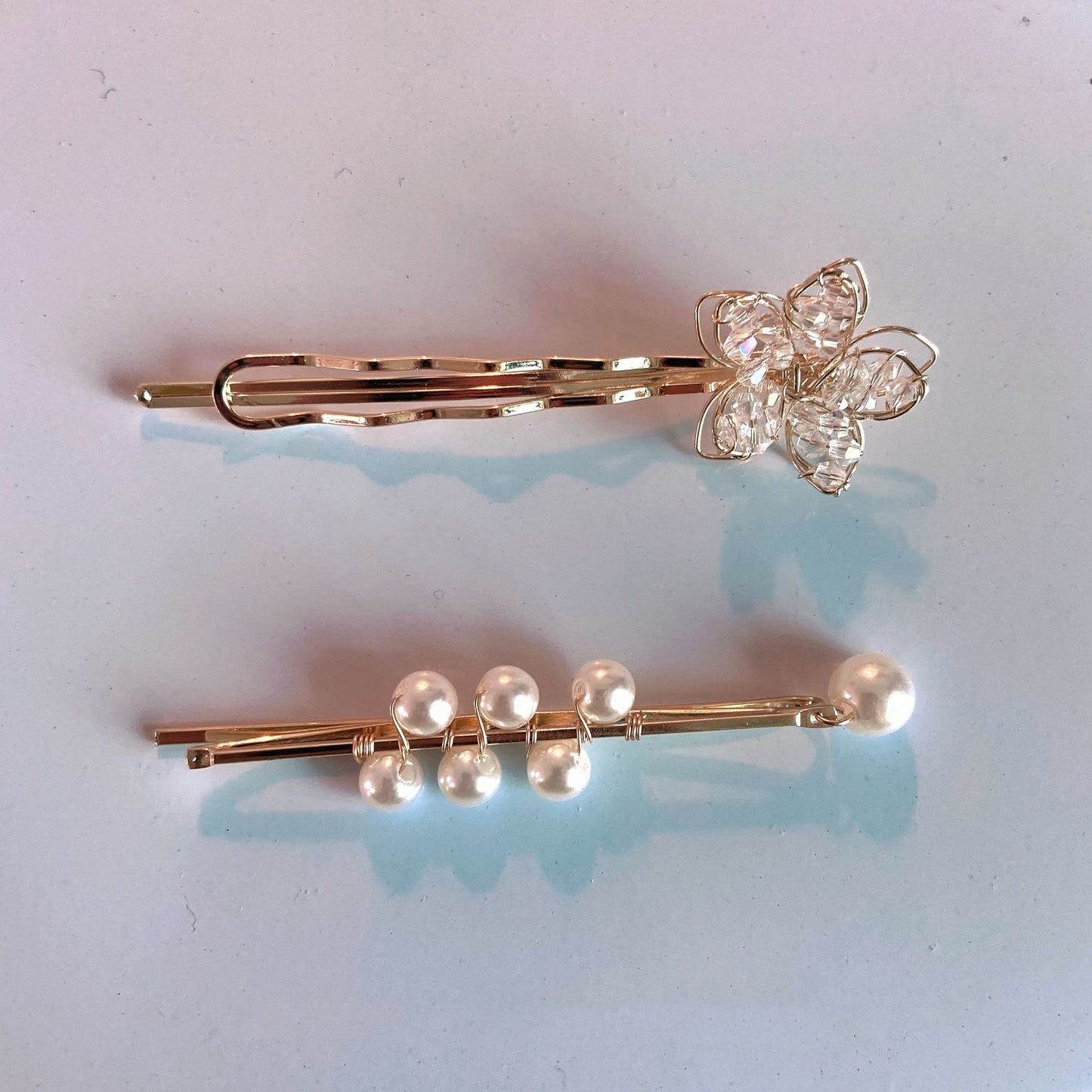 Korean Handmade Crystal Flower Word Clip Hairpin