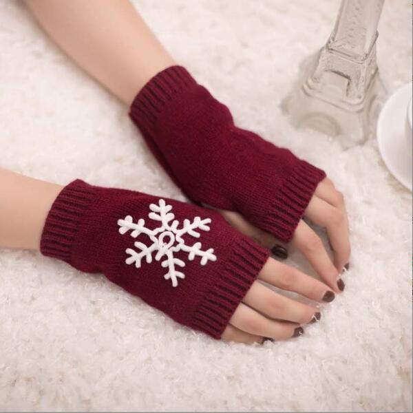 Christmas New Knitted Half Finger Embroidered Warm Gloves