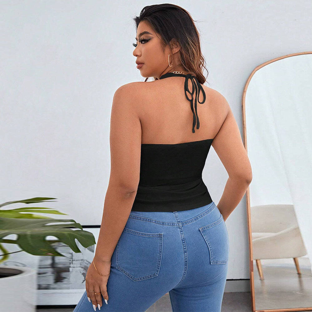 Women's Slimming Asymmetrical Hem Halter Neck Sleeveless Tank Top