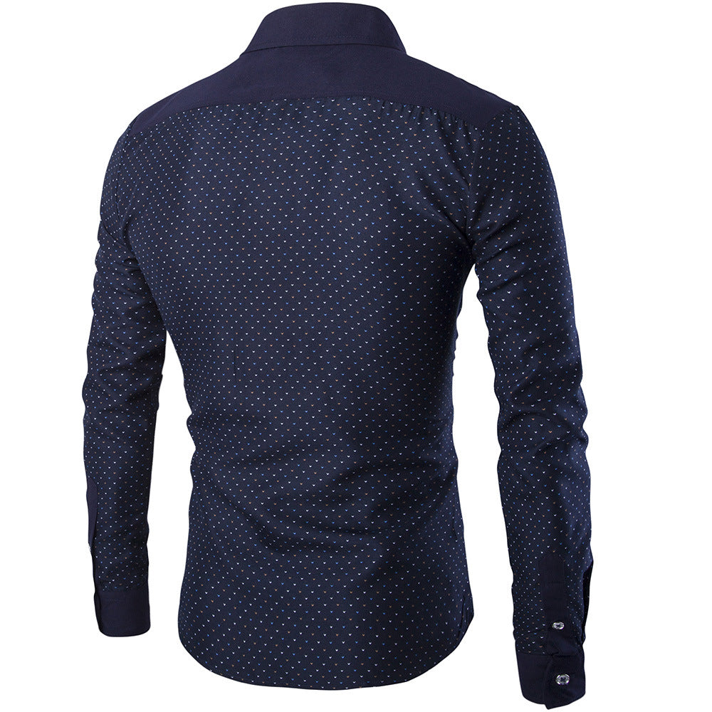 Men's Long Sleeve Shirt Little Seagull Print Men's Slim Shirt