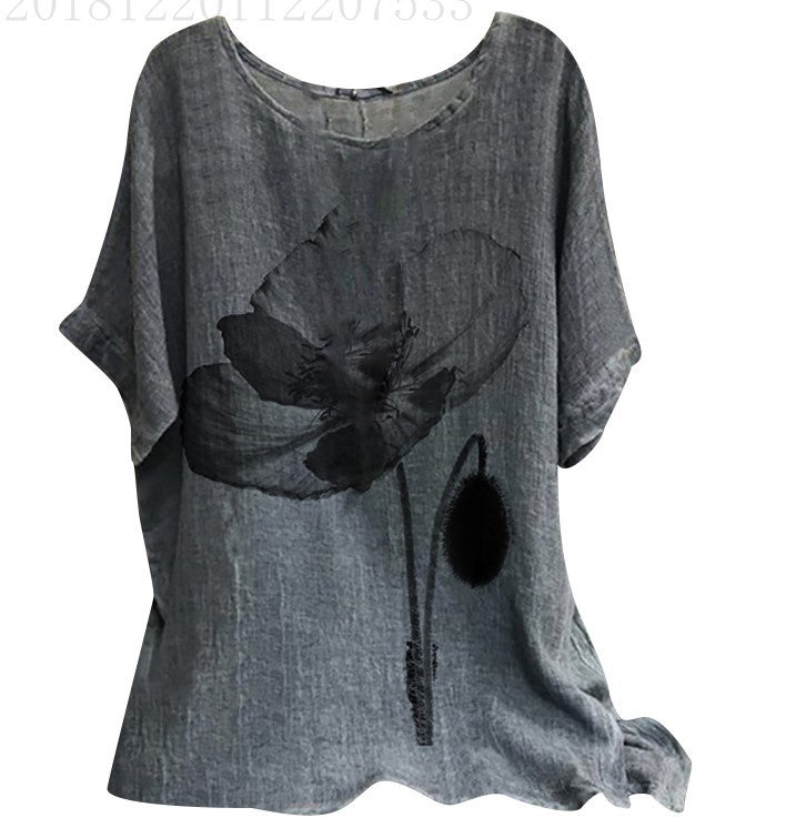 Løs Plus Size Afslappet T-shirt til kvinder i bomuldsblanding med korte ærmer