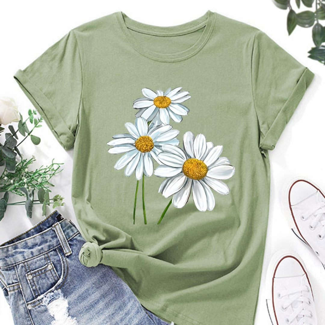 Cartoon Print T-Shirt, Summer Short Sleeve Casual Top