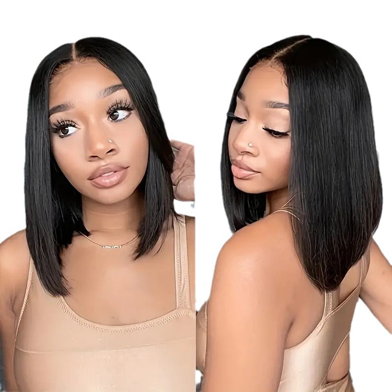 Pre-tied Lace Front Middle-parted Short Straight Fluffy Natural Stylish Wig