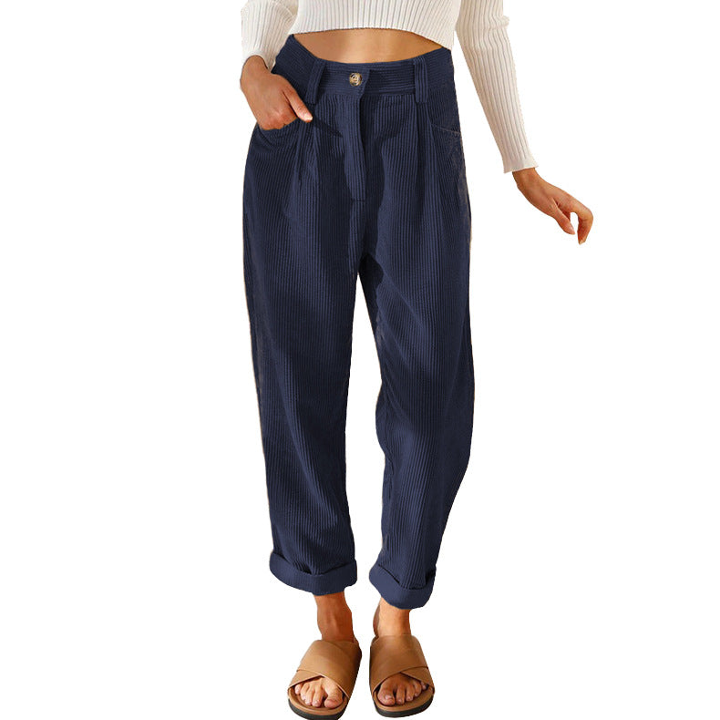 Women's High Waist Casual Pants Solid Color Loose Straight Trousers