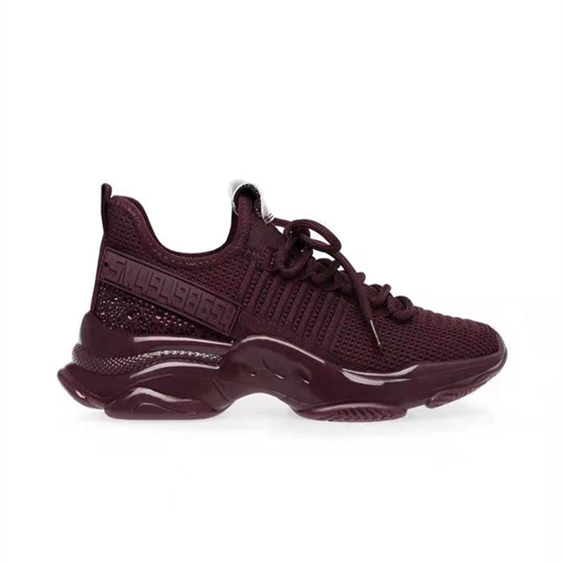 Women's Plus Size Low Top Round Toe Flying Woven Lace-up Sneakers