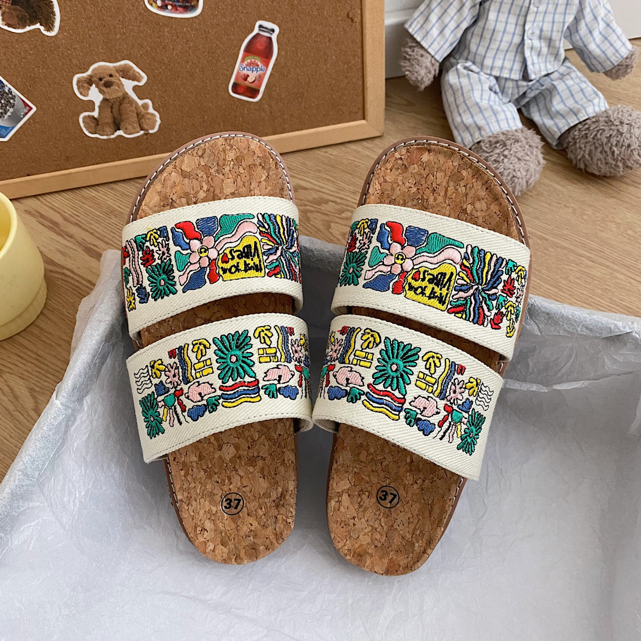 Women's Embroidered Sandals Cork Sole Special-interest Design