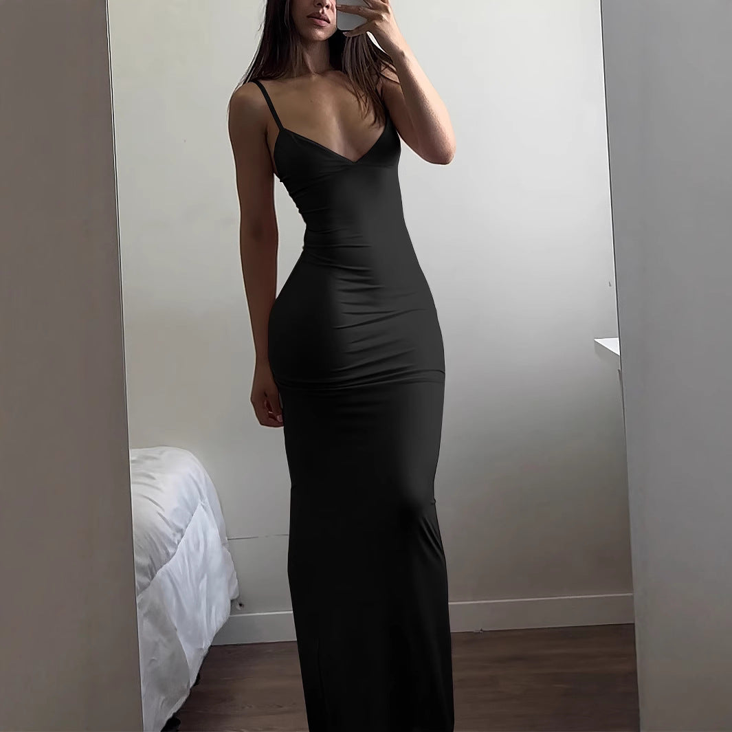 Solid Color Deep V Tight Dress