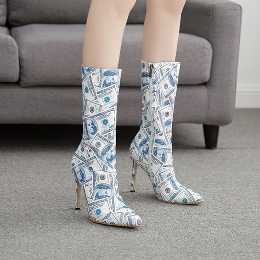 Pointed Toe Stiletto Mid Tube US Dollar Womens Boots