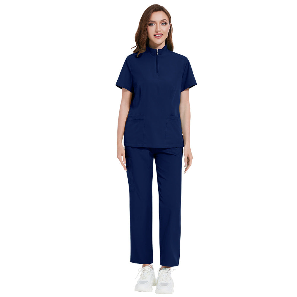Solid-color Stand-up Collar ICU Nurse Pants