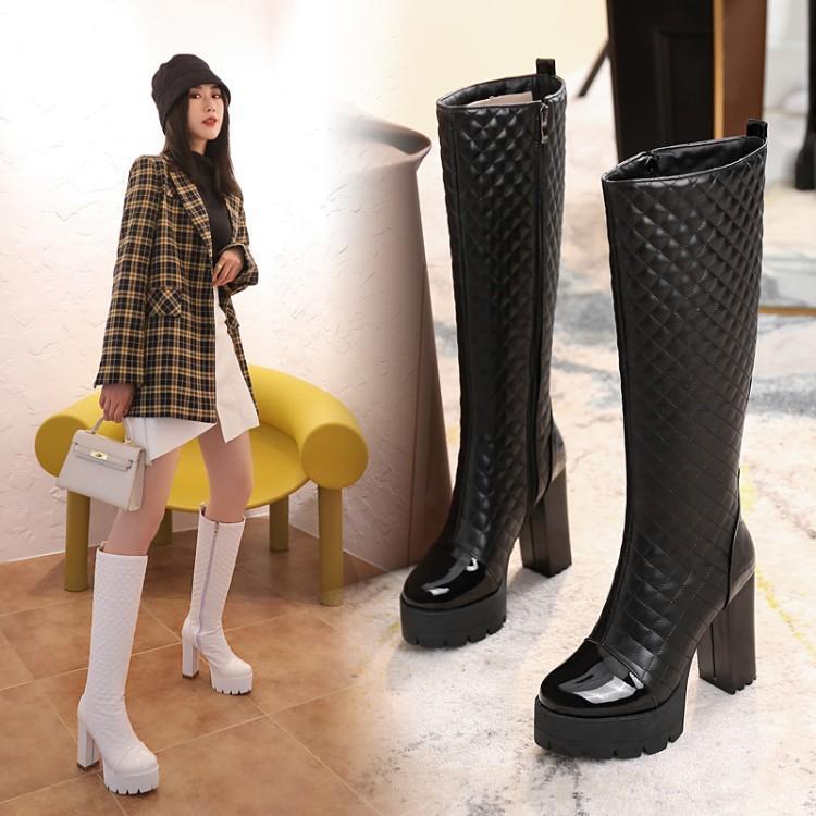 Women's Mid-tube Plus Velvet High Thick Heel But No Knee Shoes
