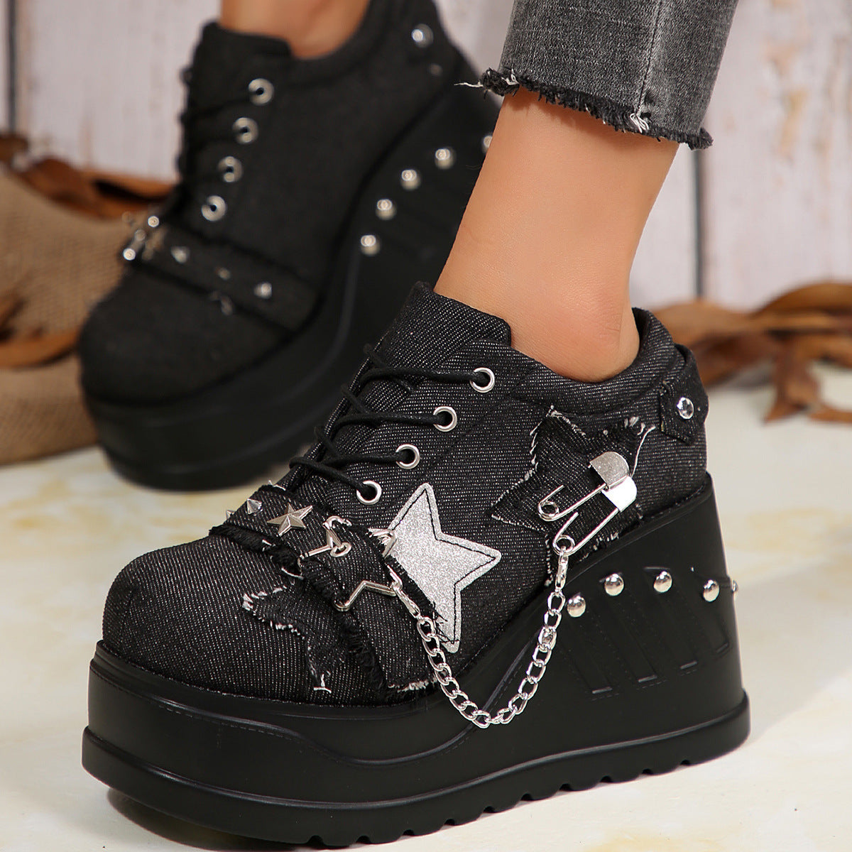 New Platform Increased Denim Plus Size Women's Shoes