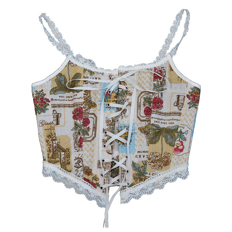 Front Strap French Lace Fishbone Bra Short Vest