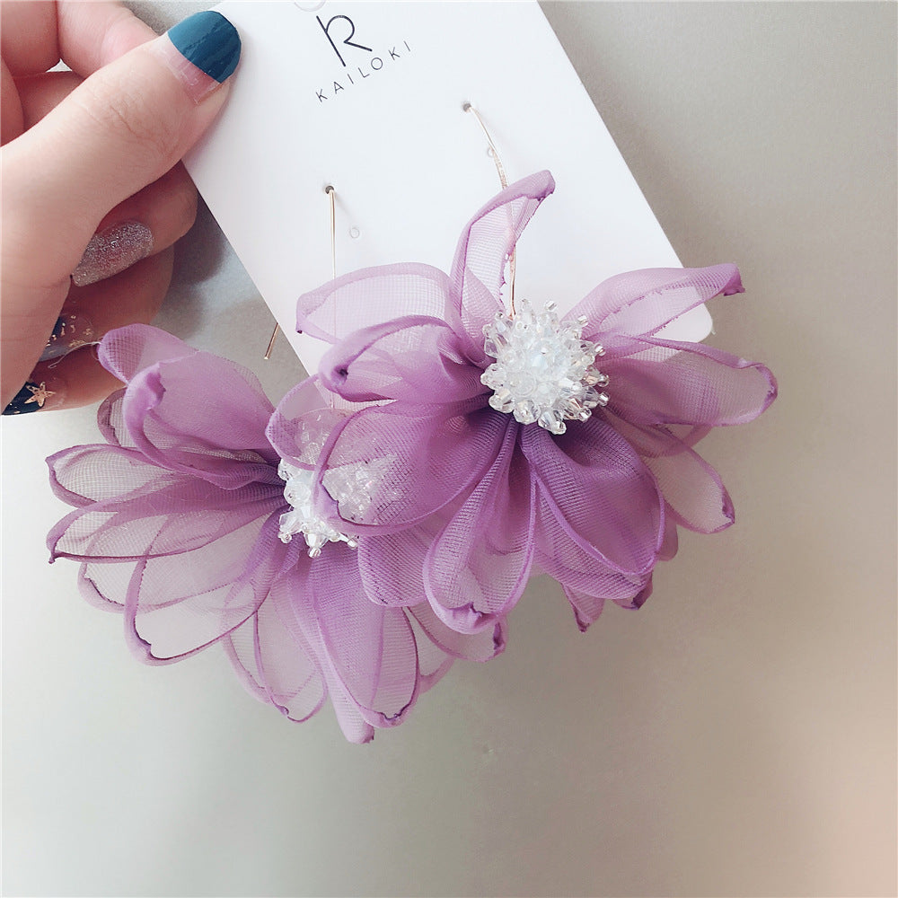 Gentle Mesh Fairy Flower Crystal Earrings