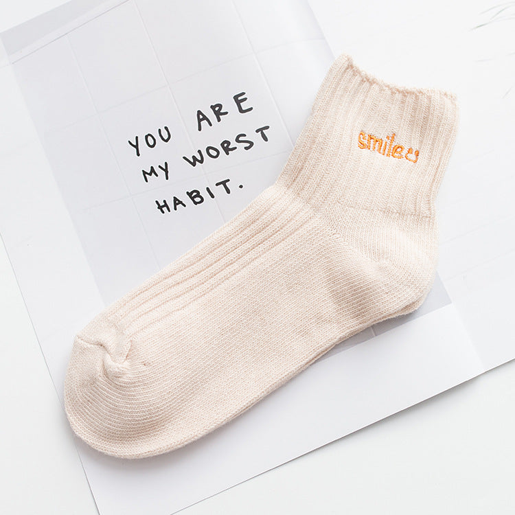 Letter embroidery cotton socks