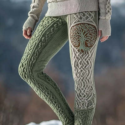 Womens Retro Casual Sports Leggings With 3D Digital Print