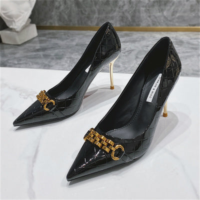 Professional Pointed Toe Metal Buckle Shoes