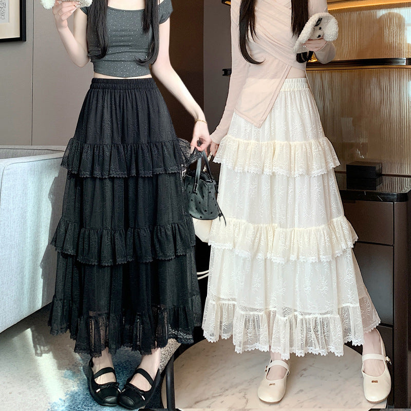 Lace Cake Dress Net Falbala Bubble Skirt