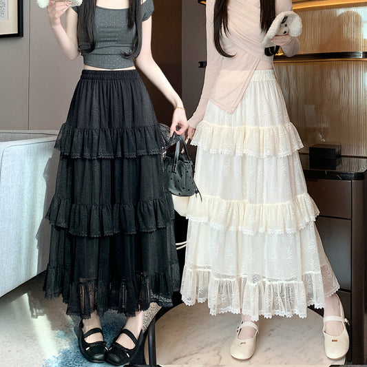 Lace Cake Dress Net Falbala Bubble Skirt