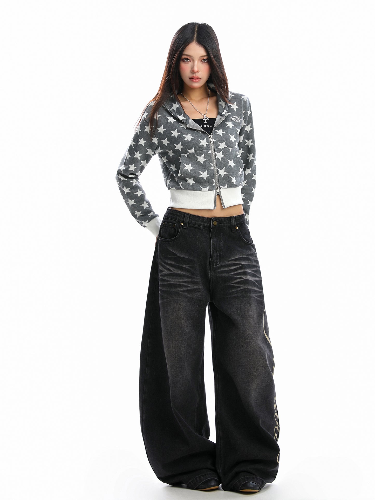 Full Printed XINGX Hooded Short Sweater Women's Cardigan Zipper Coat