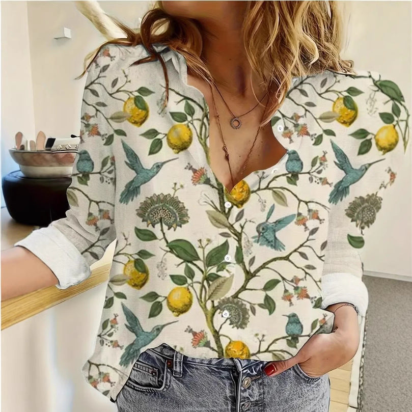Ladies' Loose Fashion Printed Long-sleeved Shirt