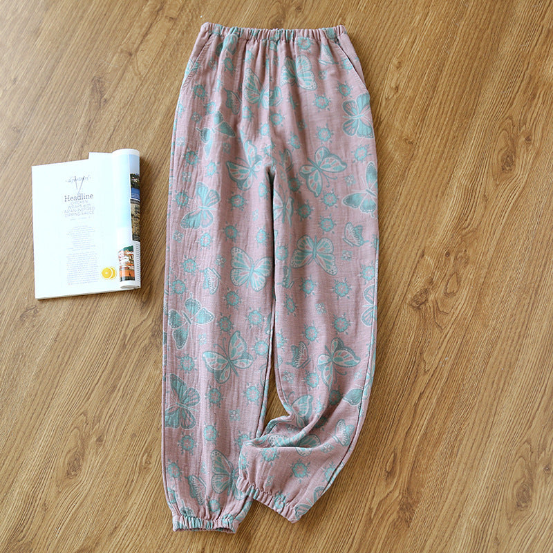 Women's Fashionable Cotton Double-layer Yarn-dyed Close-up Pajama Pants