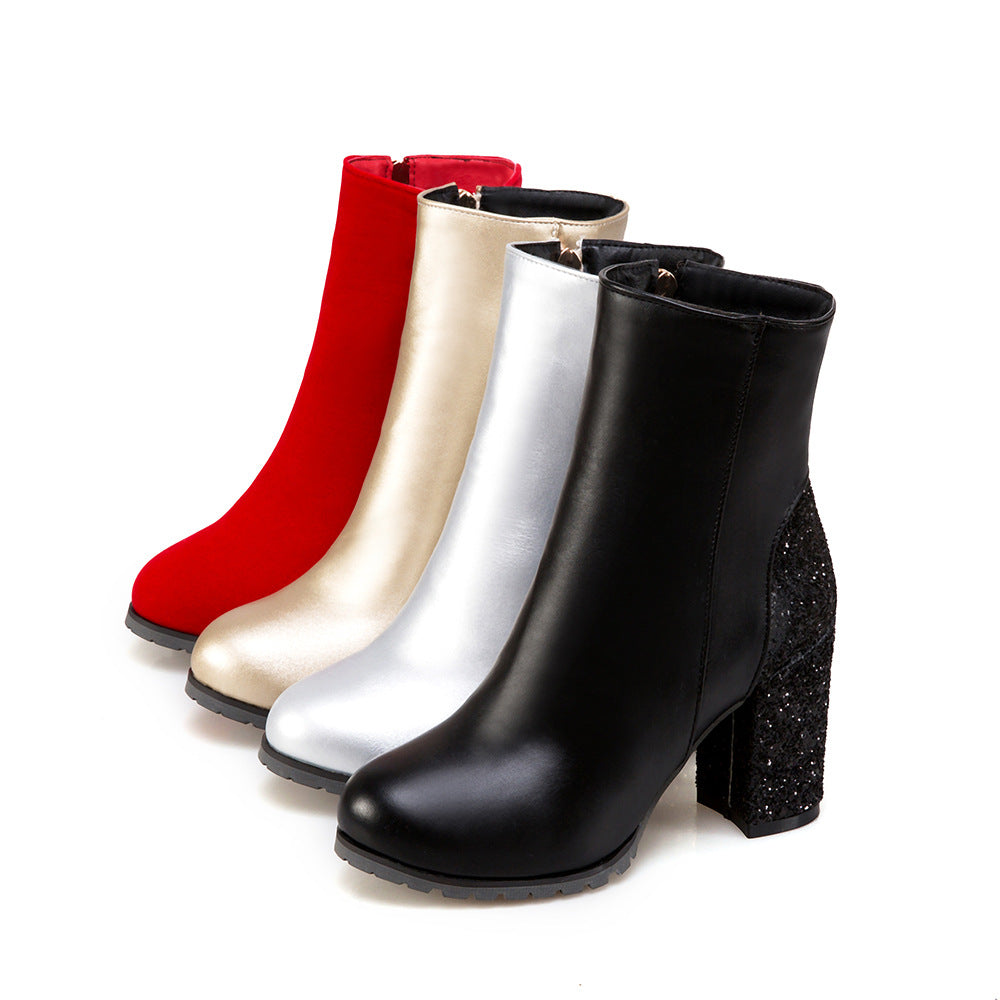 Fashion Women's Sequined High Heel Ankle Boots