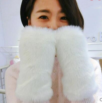 Faux Fur Women's Half-finger Gloves For Autumn And Winter