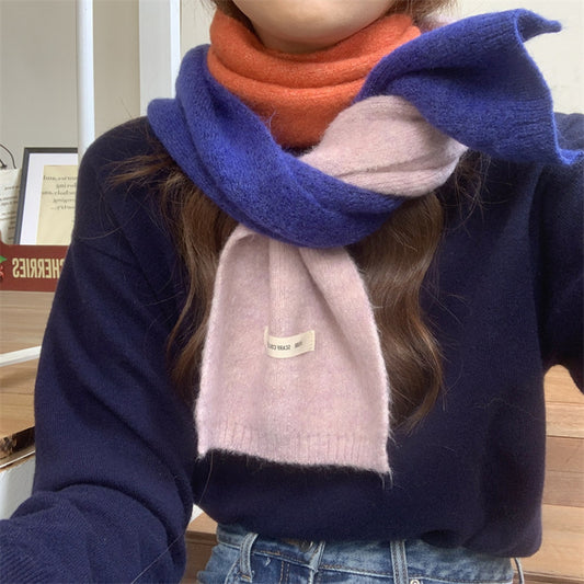 Women's All-match White Wool Contrast Color Scarf