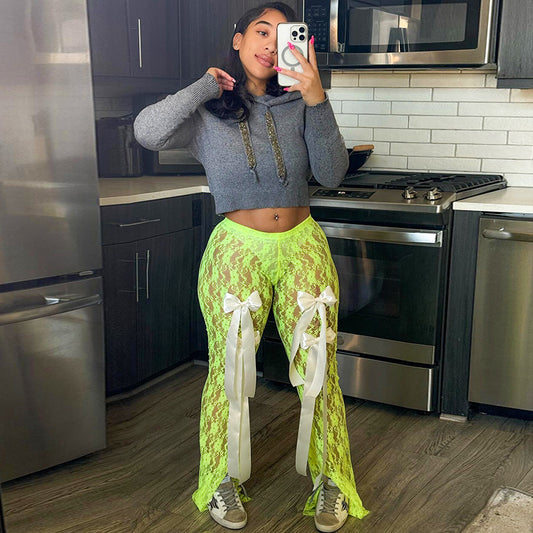Lace See Through Bow Trousers