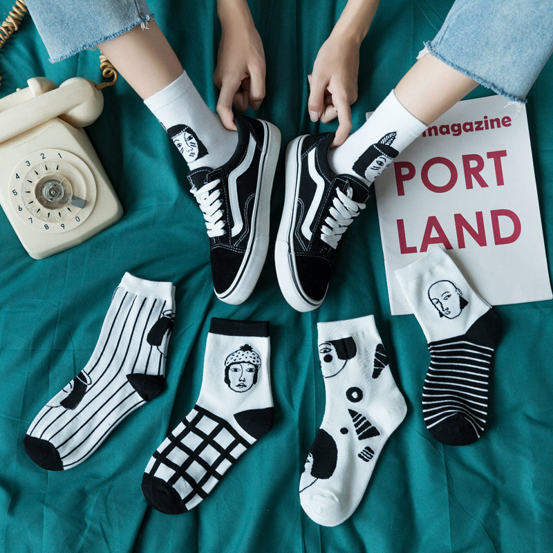 Ladies black and white striped socks