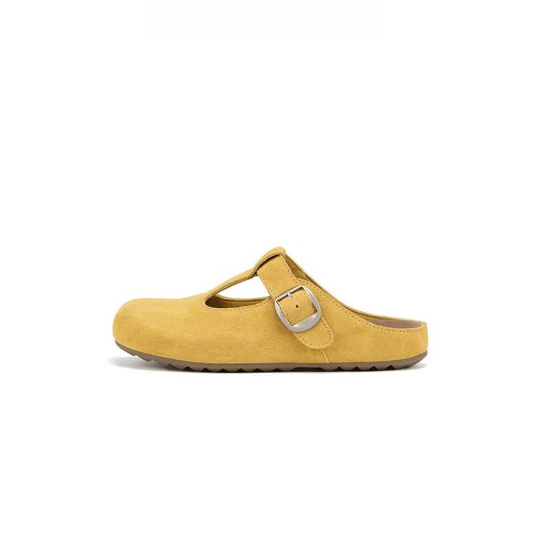 Height Increasing Insole Retro Buckle Closed-toe Slippers Women