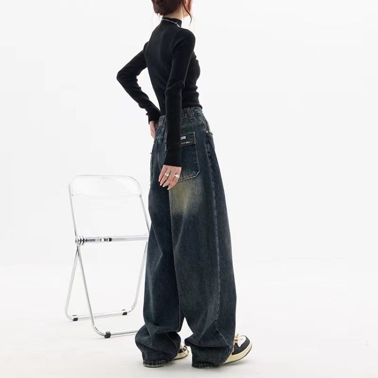Women's Fashion Vintage Letter Straight Loose Jeans