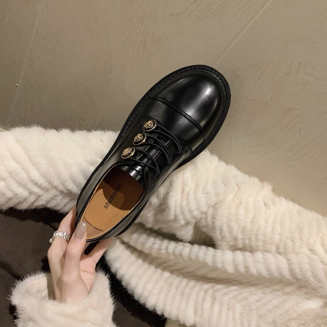 Niche Academic Style Black Block Heel Pumps