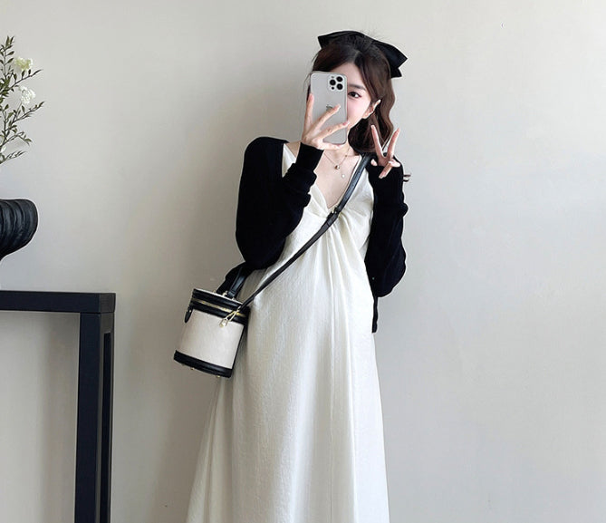 Stylish V-neck Twisted-knot Comfy Two-piece Dress Set