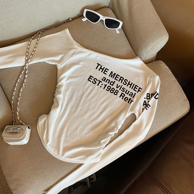 Womens Autumn Printed Slim-Fit Long-Sleeve T-Shirt Top