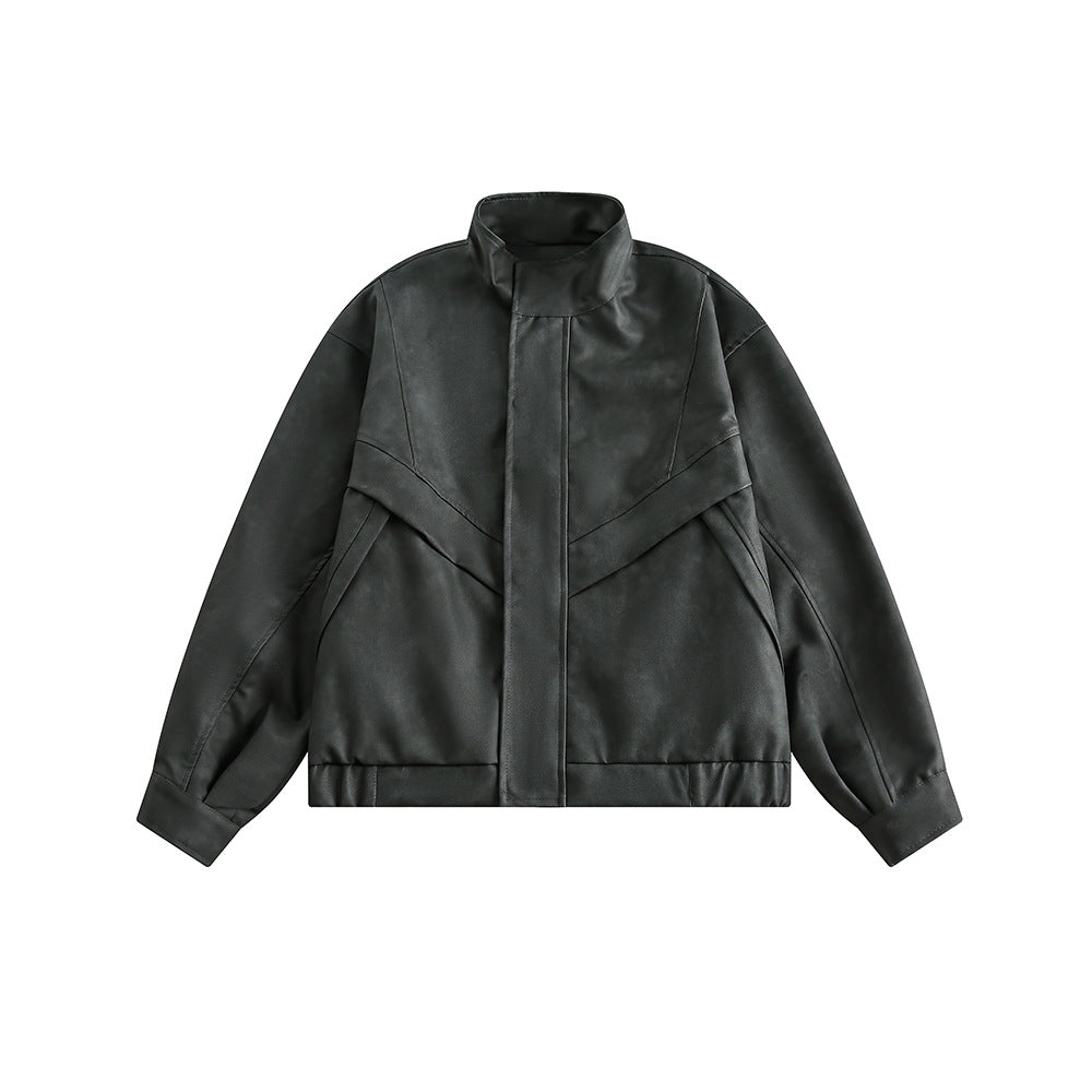 Men's Stand Collar PU Retro Biker's Jacket Casual Coat