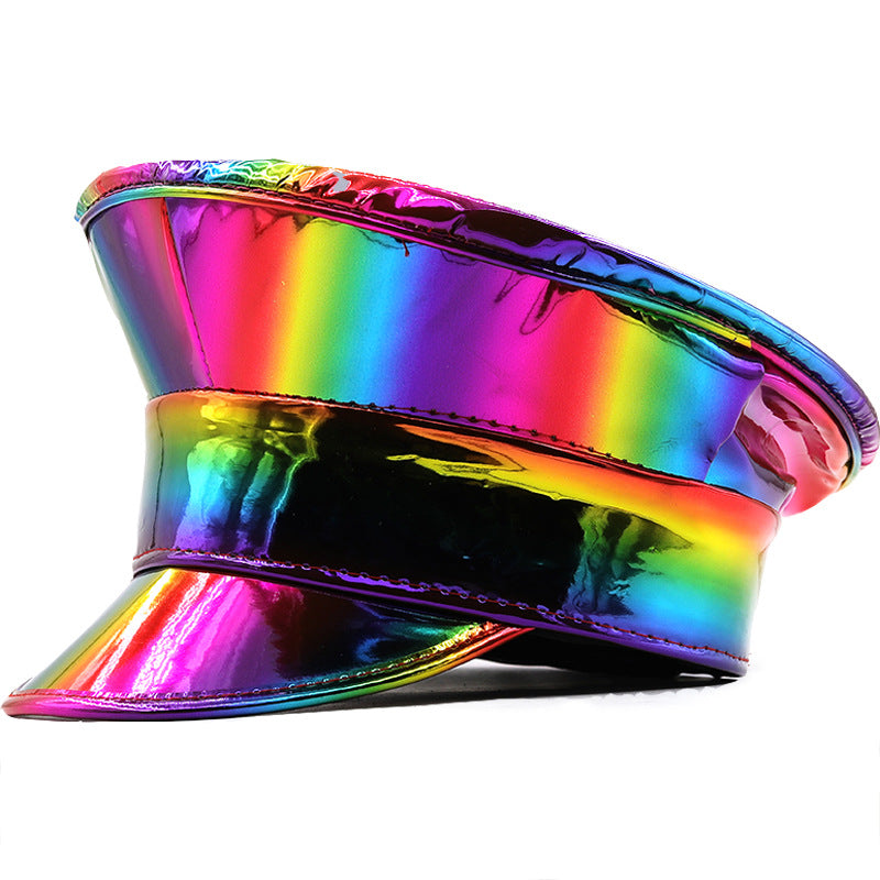 Laser Patent Leather Flat-top Cap Women's Party