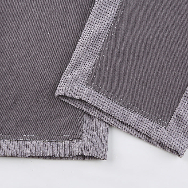 Corduroy Stitching Contrast Waist Straight-leg Pants