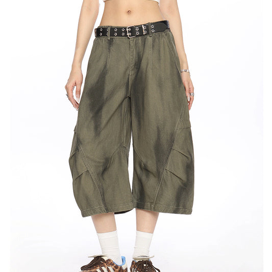 Female American Retro Dirty Dye Workwear Shorts