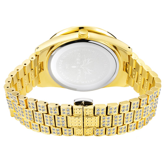 Roman literal waterproof men's gold watch