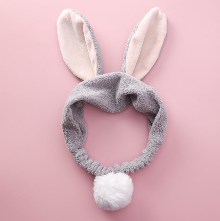 Net red popular wash hair band gray cute rabbit hair ball stereo rabbit ears hair band plush wash headband