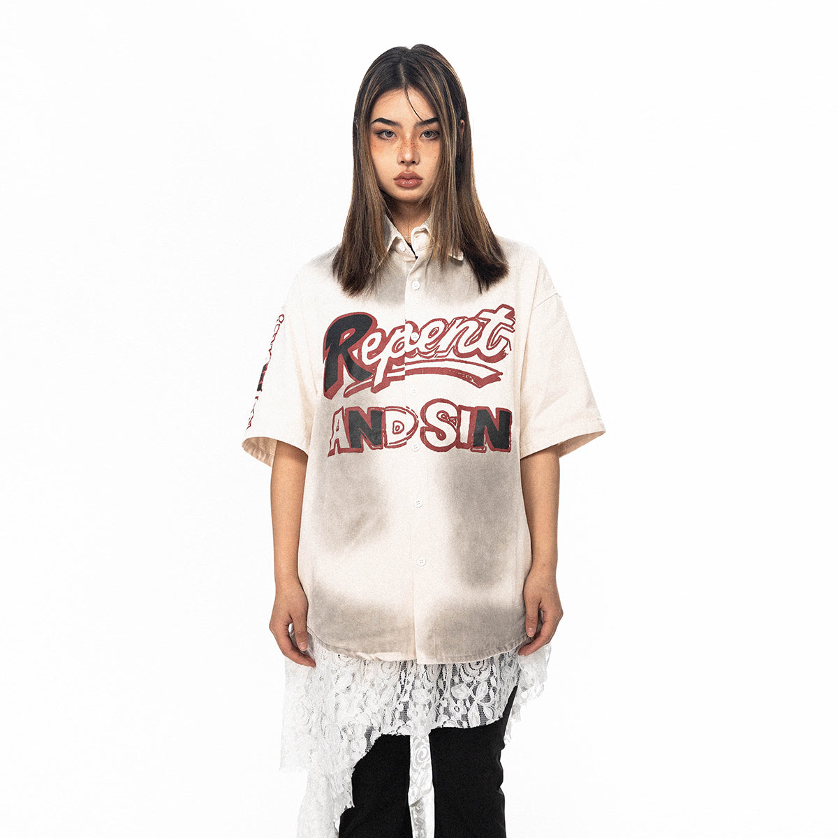Wu Lekvar American Tie-dye Letter Print Shirt